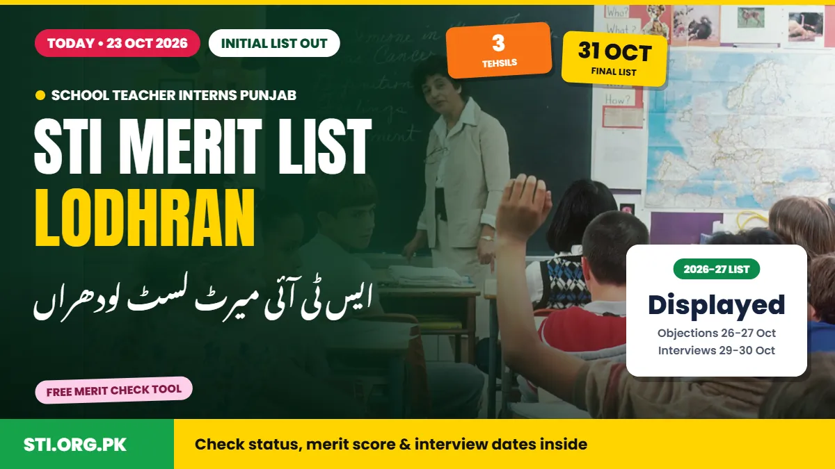 STI Merit List Lodhran 2026: Initial List Out, Check Status and Dates STI Merit List Lodhran 2026: Initial List Out, Check Status and Dates